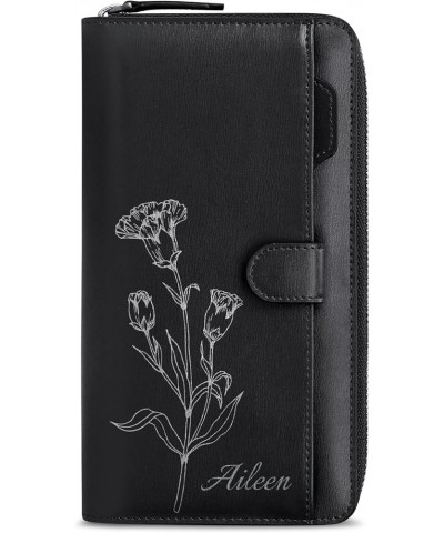 Personalized Wallet Custom Birth Month Flower and Name,Genuine Leather Coin Purse Credit Card Holder Large Capacity for Women...