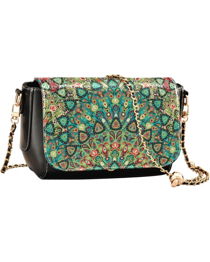 Crossbody Handbag Boho Green Red Floral PU Leather Shoulder Bag Sturdy Travel Pouch Compact Chic Bag for Women Everyday Use H...