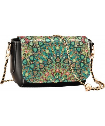 Crossbody Handbag Boho Green Red Floral PU Leather Shoulder Bag Sturdy Travel Pouch Compact Chic Bag for Women Everyday Use H...