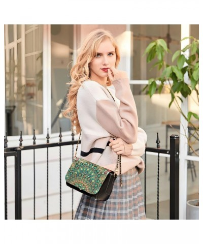 Crossbody Handbag Boho Green Red Floral PU Leather Shoulder Bag Sturdy Travel Pouch Compact Chic Bag for Women Everyday Use H...