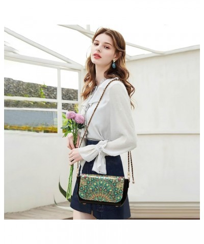 Crossbody Handbag Boho Green Red Floral PU Leather Shoulder Bag Sturdy Travel Pouch Compact Chic Bag for Women Everyday Use H...