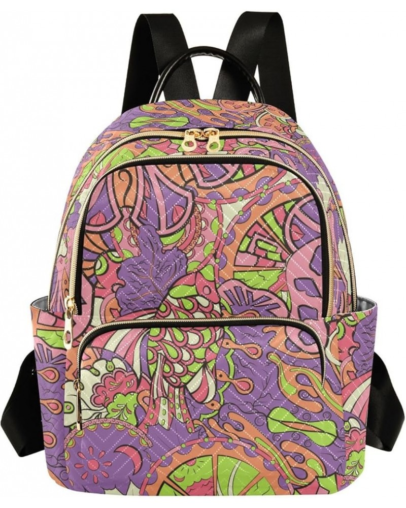 Colored Mushroom Butterfly Fashion Travel Backpack for Women Multi Pockets Lightweight Purse for Women-M Multicolor Medium $1...