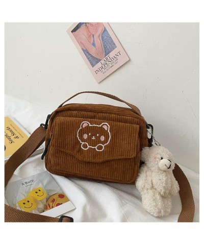 Girls Crossbody Bag Women Corduroy Bag Bear Shoulder Bag Cute Messenger Handbag Bag Brown $15.22 Totes