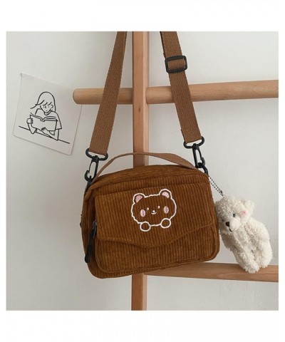 Girls Crossbody Bag Women Corduroy Bag Bear Shoulder Bag Cute Messenger Handbag Bag Brown $15.22 Totes