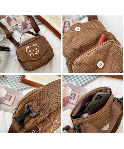 Girls Crossbody Bag Women Corduroy Bag Bear Shoulder Bag Cute Messenger Handbag Bag Brown $15.22 Totes