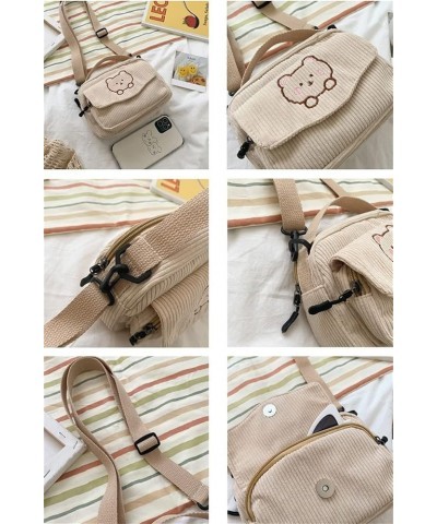 Girls Crossbody Bag Women Corduroy Bag Bear Shoulder Bag Cute Messenger Handbag Bag Brown $15.22 Totes