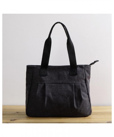 Canvas bag women's large capacity simple canvas bag canvas shoulder bag handbag Black $20.81 Totes