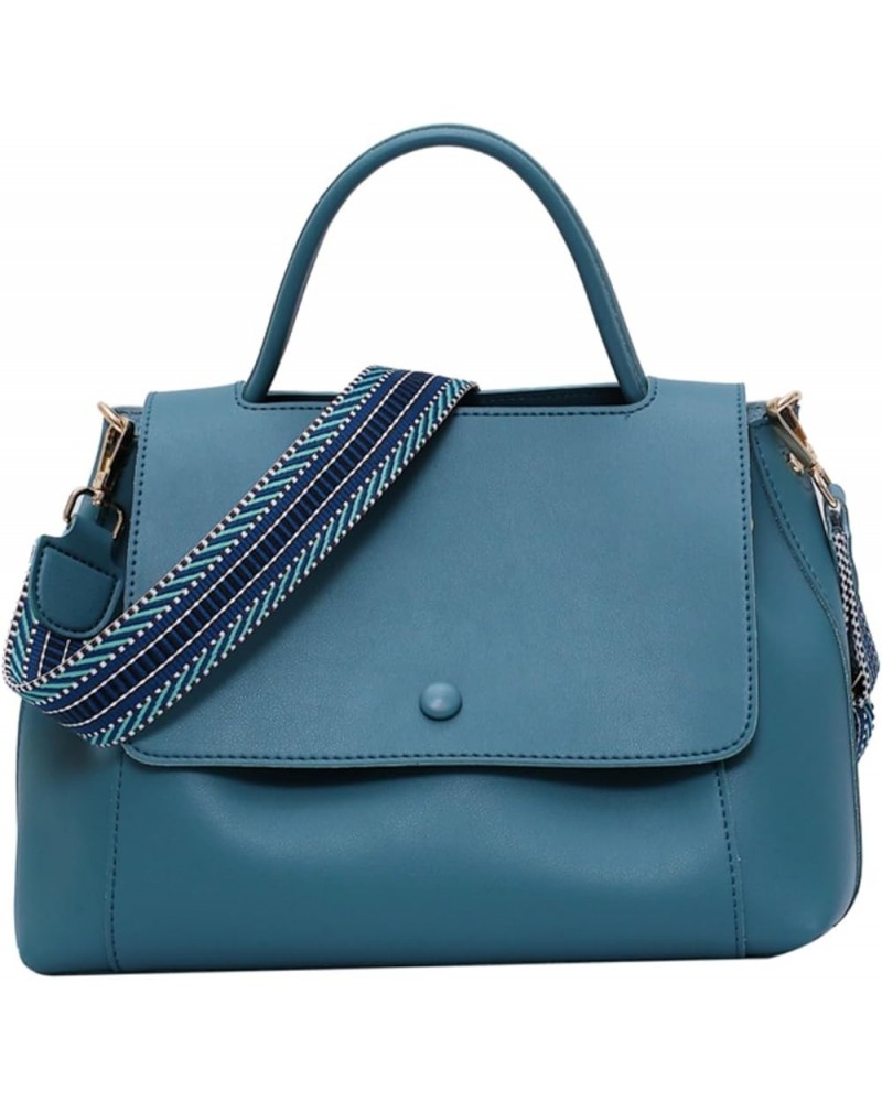 Ladies Casual Big Crossbody Bags Ladies Bags Handbags Solid Color Leather Ladies Bags Women's Shoulder Bags (Blue) Blue $17.0...