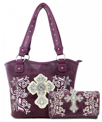 Floral Concho Tooled Leather Western Concealed Carry Handbag Purse Purple Tote and Wallet $32.44 Shoulder Bags