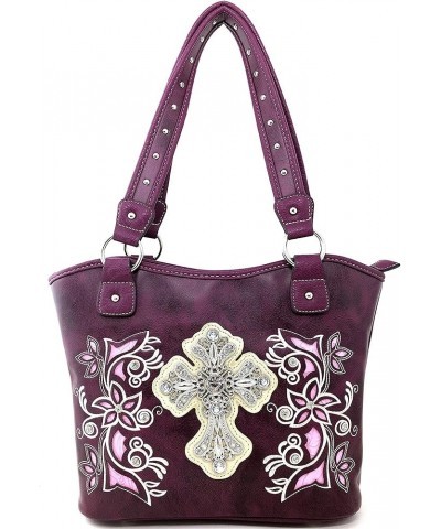 Floral Concho Tooled Leather Western Concealed Carry Handbag Purse Purple Tote and Wallet $32.44 Shoulder Bags