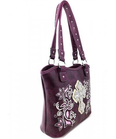 Floral Concho Tooled Leather Western Concealed Carry Handbag Purse Purple Tote and Wallet $32.44 Shoulder Bags