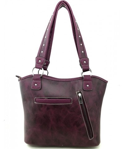 Floral Concho Tooled Leather Western Concealed Carry Handbag Purse Purple Tote and Wallet $32.44 Shoulder Bags