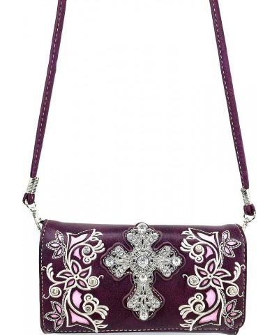 Floral Concho Tooled Leather Western Concealed Carry Handbag Purse Purple Tote and Wallet $32.44 Shoulder Bags