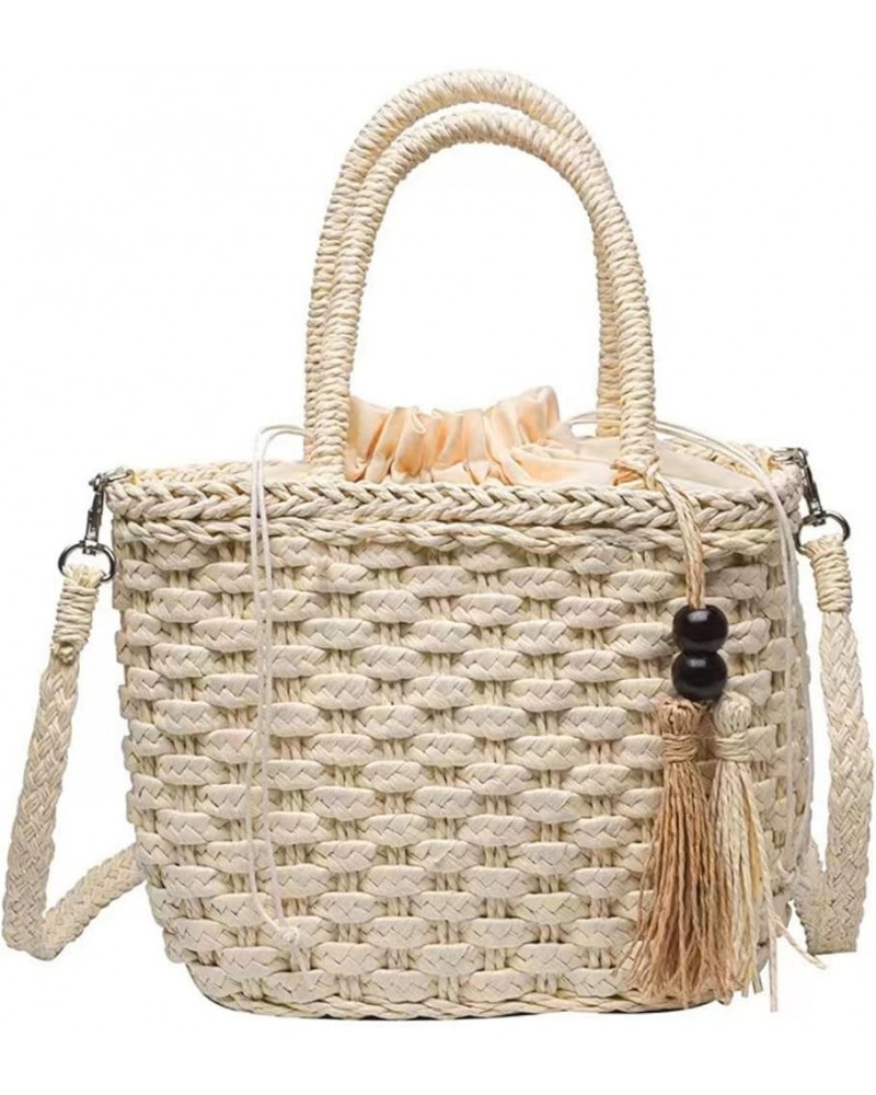 Woven Beach Bag Straw Bag Beach Tote Handmade Weaving Shoulder Bag Tassel Bag Handbag Crossbody Bag Beige $11.48 Handbags