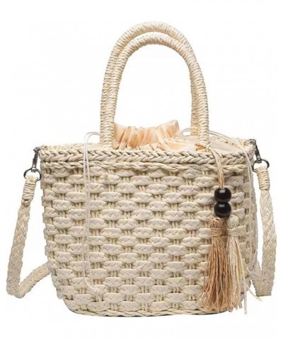 Woven Beach Bag Straw Bag Beach Tote Handmade Weaving Shoulder Bag Tassel Bag Handbag Crossbody Bag Beige $11.48 Handbags