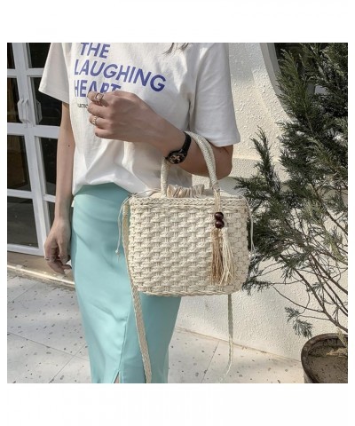 Woven Beach Bag Straw Bag Beach Tote Handmade Weaving Shoulder Bag Tassel Bag Handbag Crossbody Bag Beige $11.48 Handbags