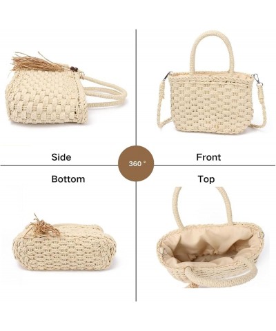 Woven Beach Bag Straw Bag Beach Tote Handmade Weaving Shoulder Bag Tassel Bag Handbag Crossbody Bag Beige $11.48 Handbags