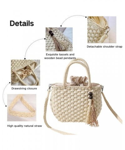 Woven Beach Bag Straw Bag Beach Tote Handmade Weaving Shoulder Bag Tassel Bag Handbag Crossbody Bag Beige $11.48 Handbags