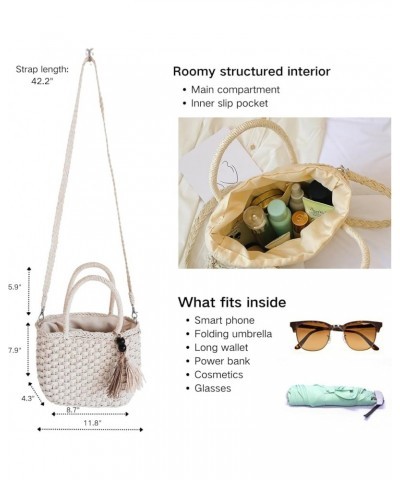 Woven Beach Bag Straw Bag Beach Tote Handmade Weaving Shoulder Bag Tassel Bag Handbag Crossbody Bag Beige $11.48 Handbags