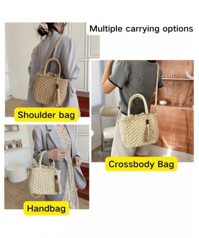 Woven Beach Bag Straw Bag Beach Tote Handmade Weaving Shoulder Bag Tassel Bag Handbag Crossbody Bag Beige $11.48 Handbags