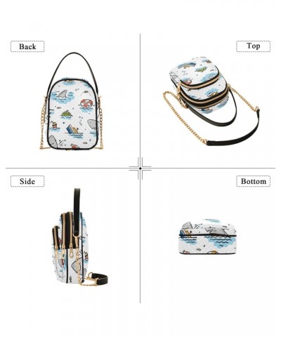 Summer Sea Shark Crossbody Bag for Women Cell Phone Purse Wallet with Removable Chain Shoulder Handbag for Travel Passport Ph...