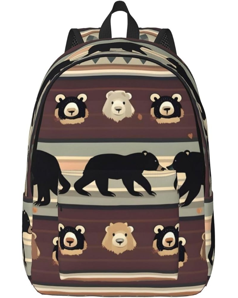 Bear Print Unisex Canvas Bag Canvas Shoulder Pouch Pack Lightweight Backpack For Woman Lady Black Small $20.68 Backpacks