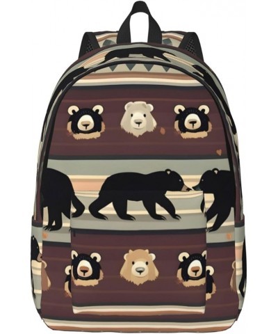 Bear Print Unisex Canvas Bag Canvas Shoulder Pouch Pack Lightweight Backpack For Woman Lady Black Small $20.68 Backpacks