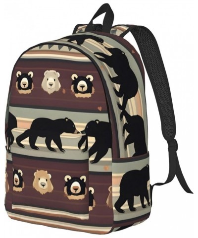 Bear Print Unisex Canvas Bag Canvas Shoulder Pouch Pack Lightweight Backpack For Woman Lady Black Small $20.68 Backpacks