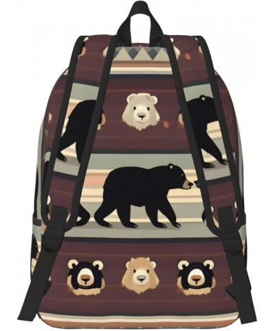 Bear Print Unisex Canvas Bag Canvas Shoulder Pouch Pack Lightweight Backpack For Woman Lady Black Small $20.68 Backpacks