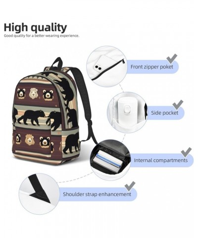 Bear Print Unisex Canvas Bag Canvas Shoulder Pouch Pack Lightweight Backpack For Woman Lady Black Small $20.68 Backpacks