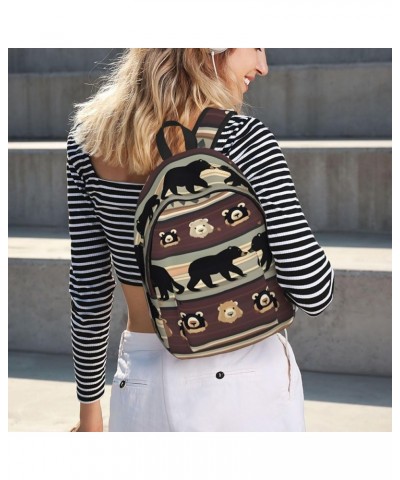 Bear Print Unisex Canvas Bag Canvas Shoulder Pouch Pack Lightweight Backpack For Woman Lady Black Small $20.68 Backpacks