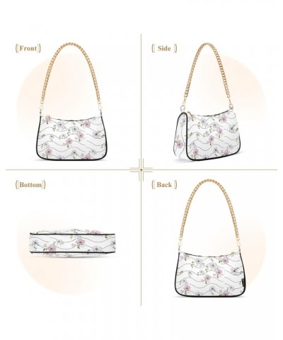 Flowers Shoulder Bag for Women Clutch Shoulder Purse Chain Bag with Zipper Closure Women's Tote Hobo Handbags Wallet Purse fo...