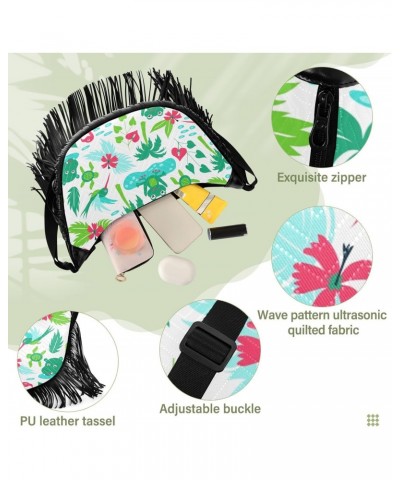 Cartoon Tropical Animals Plants Fringe Bag for Women Cross Body Bag Tassel Shoulder Bag Satchel $13.23 Shoulder Bags