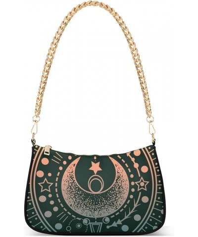 Peacock Feather Circle Small Purse for Women Shoulder Bags Clutch Purse Moon Sun Star $16.11 Shoulder Bags