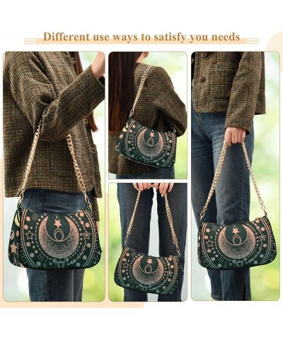 Peacock Feather Circle Small Purse for Women Shoulder Bags Clutch Purse Moon Sun Star $16.11 Shoulder Bags