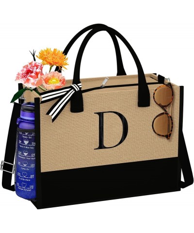 Jute Initial Tote Bag Burlap Beach Bag Personalized Birthday Gifts for Women Teacher Mom Bridal Bridesmaid Gifts D $10.78 Totes