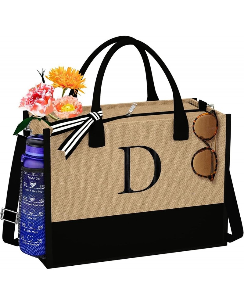 Jute Initial Tote Bag Burlap Beach Bag Personalized Birthday Gifts for Women Teacher Mom Bridal Bridesmaid Gifts D $10.78 Totes