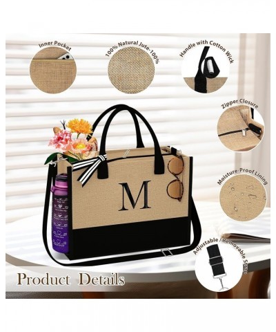 Jute Initial Tote Bag Burlap Beach Bag Personalized Birthday Gifts for Women Teacher Mom Bridal Bridesmaid Gifts D $10.78 Totes