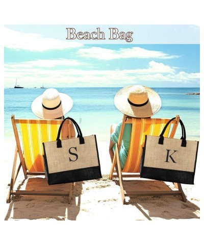 Jute Initial Tote Bag Burlap Beach Bag Personalized Birthday Gifts for Women Teacher Mom Bridal Bridesmaid Gifts D $10.78 Totes