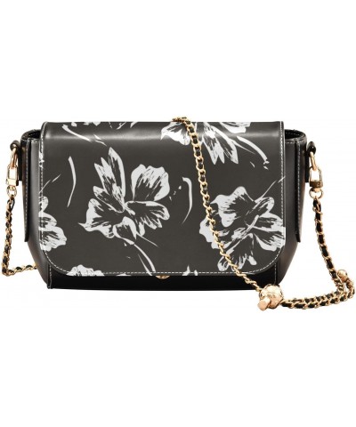 Floral Brush Black Crossbody Bags Women Leather Small Shoulder Bags with Adjustable Strap Tiny Purse $20.39 Crossbody Bags