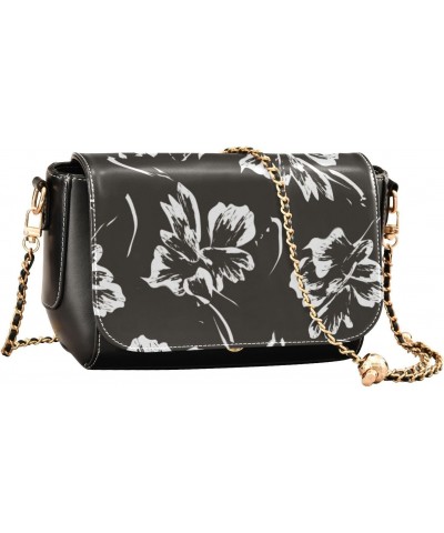 Floral Brush Black Crossbody Bags Women Leather Small Shoulder Bags with Adjustable Strap Tiny Purse $20.39 Crossbody Bags