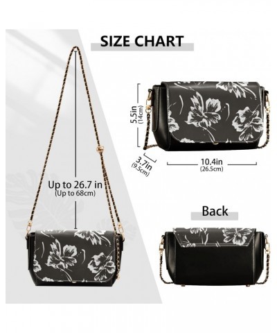 Floral Brush Black Crossbody Bags Women Leather Small Shoulder Bags with Adjustable Strap Tiny Purse $20.39 Crossbody Bags