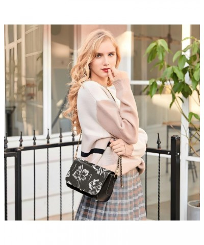 Floral Brush Black Crossbody Bags Women Leather Small Shoulder Bags with Adjustable Strap Tiny Purse $20.39 Crossbody Bags