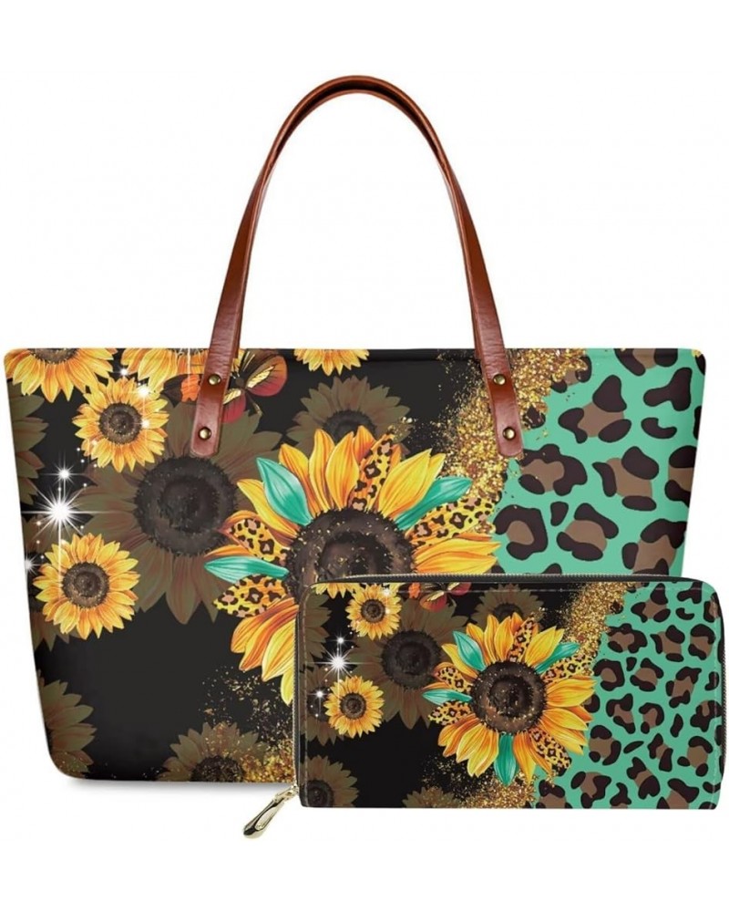 Women Satchel Handbags Shoulder Purses Totes Work Bags with Leather Wallet 2-Piece Set Sunflower Cow Pattern $16.45 Wristlets