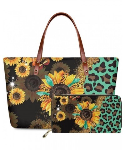 Women Satchel Handbags Shoulder Purses Totes Work Bags with Leather Wallet 2-Piece Set Sunflower Cow Pattern $16.45 Wristlets