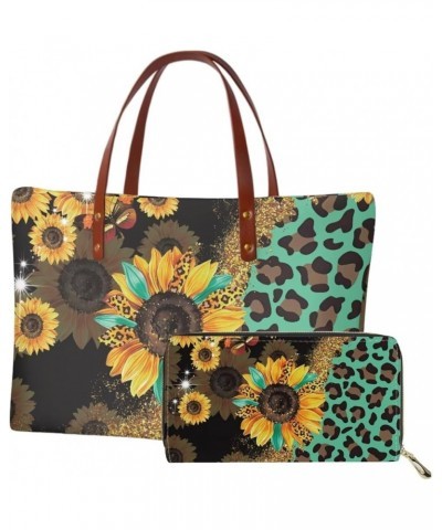 Women Satchel Handbags Shoulder Purses Totes Work Bags with Leather Wallet 2-Piece Set Sunflower Cow Pattern $16.45 Wristlets