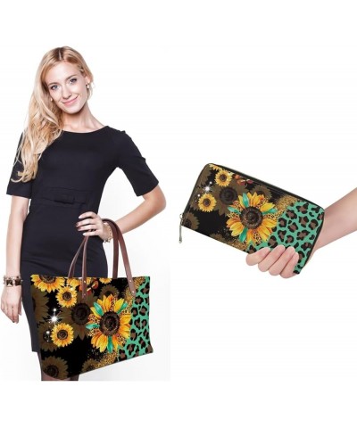 Women Satchel Handbags Shoulder Purses Totes Work Bags with Leather Wallet 2-Piece Set Sunflower Cow Pattern $16.45 Wristlets