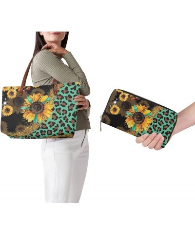 Women Satchel Handbags Shoulder Purses Totes Work Bags with Leather Wallet 2-Piece Set Sunflower Cow Pattern $16.45 Wristlets