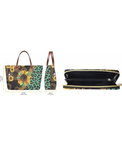 Women Satchel Handbags Shoulder Purses Totes Work Bags with Leather Wallet 2-Piece Set Sunflower Cow Pattern $16.45 Wristlets