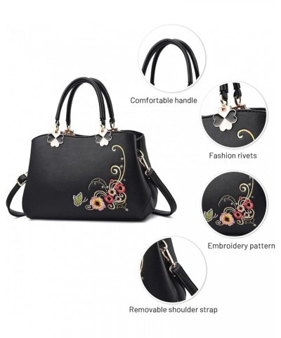 Women's Simple Handbag Fashionable Embroidered Soft Leather Shoulder Bag Ladies Shoulder Bags Crossbody Tote Bags (Black) Bla...